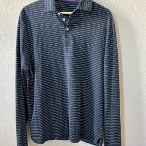 Ralph Lauren Purple Label Striped Long Sleeve Polo Shirt Size Medium Black White
